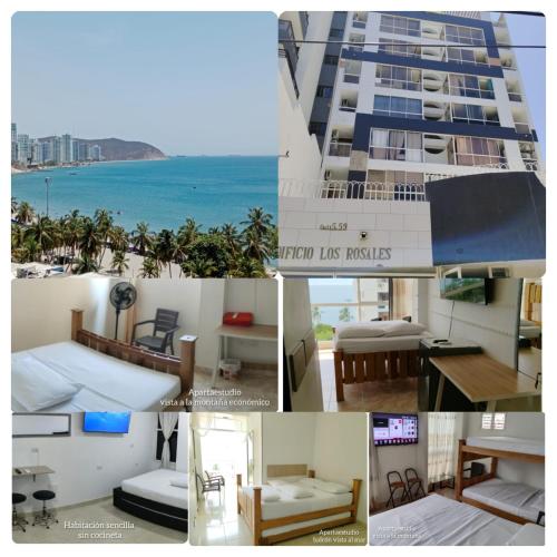 a collage of photos of a cruise ship at apartaestudios luna azul rodadero in Gaira