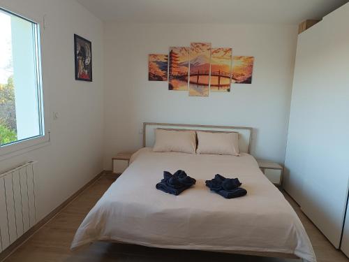 a bedroom with a bed with two pillows on it at Belvédère du bonheur in Samatan