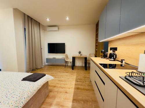 Η κουζίνα ή μικρή κουζίνα στο Apartmán Špitálska so súkromným parkingom