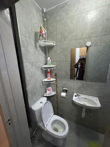 a small bathroom with a toilet and a sink at Be Happy Homes Tsavo Fedha 513 in Nairobi