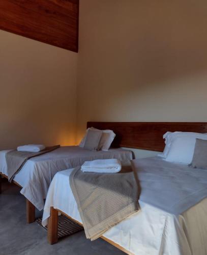 two beds sitting next to each other in a room at Pousada Vila Madeira in Sítio Selva de Pedra