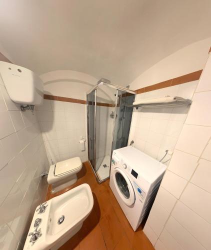 een badkamer met toilet, wastafel en wasmachine bij Perugia Historic center house in Perugia