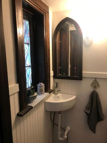 a bathroom with a sink and a mirror at Mill Creek Mansion in Youngstown