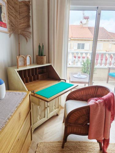 a room with a table with a pool table at Light Blue Apartment Orihuela Costa in Orihuela Costa