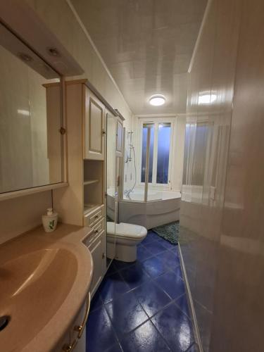 a bathroom with a sink and a toilet and a tub at Le Magnolia Vichy in Vichy
