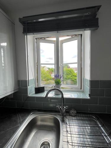 a sink in a kitchen with a window at Flat in Filton Mod Rolls Royce gkn in Bristol