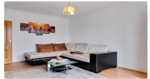 ウルリッヒスベルクにあるFerienwohnung In Ulrichsbergのソファとコーヒーテーブルのあるリビングルーム