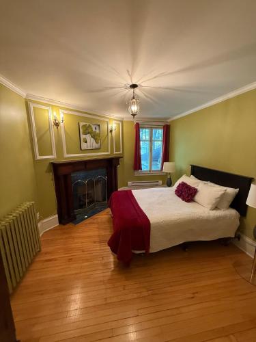 a bedroom with a large bed and a fireplace at Midstream Manor Unit 9 - 2 Bedroom Apartment in St. John's