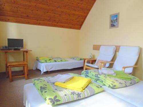 Wellness Penzion Lázně Jablonec في يابلونيتس ناد نيسو: غرفة بسريرين و كرسيين و مكتب