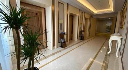 een hal met twee potplanten in een gebouw bij Vienna Hotel Jiangxi Yongxin Shizheng Square in Yongxin