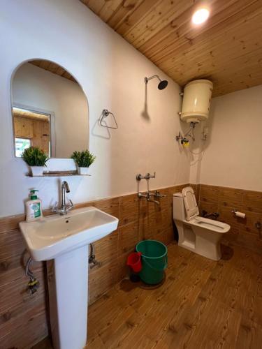 ein Badezimmer mit Waschbecken und Toilette in der Unterkunft Himtrek Stays Katagala in Kasol