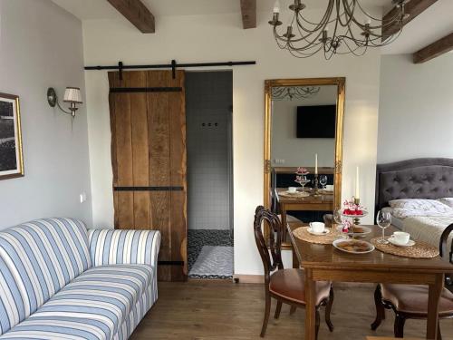 TV a/nebo společenská místnost v ubytování Jaukus Aleksoto butas Kaune su atskiru įėjimu, šalia Senamiesčio