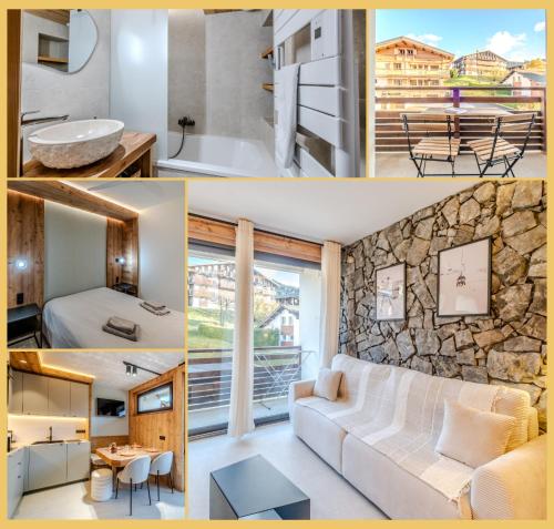 un collage di foto di una camera d'albergo di L'Élégance Alpine I Centre Les Gets a Les Gets