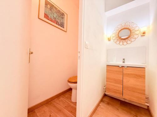 a bathroom with a toilet and a sink at Vue rivière imprenable, 2 chambres, centre-ville in Besançon