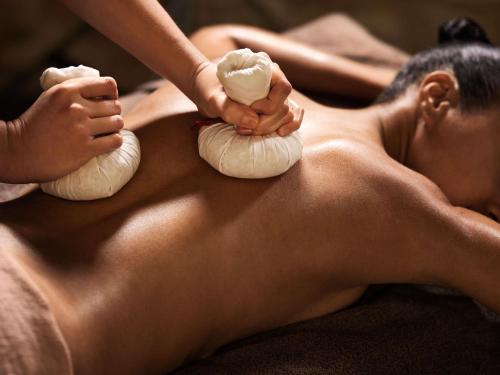 a man getting a massage from a masseur at Mercure Aix-les-Bains Domaine de Marlioz Hôtel & Spa in Aix-les-Bains