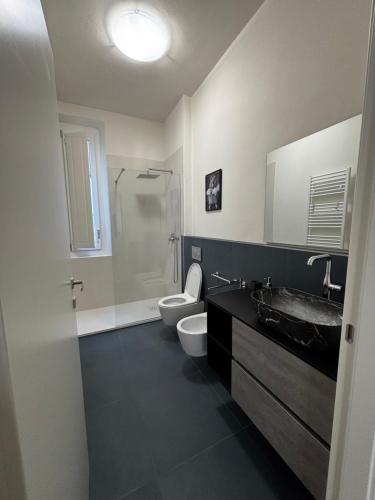 a bathroom with a sink and a toilet and a shower at Appartamento Elena in Parma