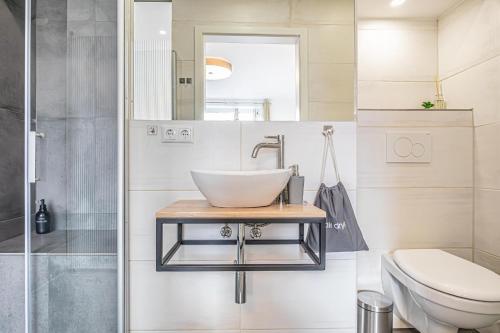 a bathroom with a sink and a toilet at Modern & Air condition 5BR, Near Danube River in Krems an der Donau