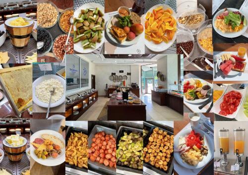 a collage of pictures of different plates of food at Dedeman Oskemen Hotel in Ustʼ-Kamenogorsk