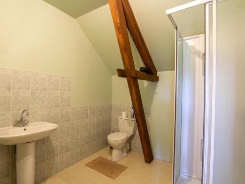 a bathroom with a toilet and a sink and a shower at Maison de village avec garage et animaux acceptés près de Belvès - FR-1-616-20 in Bouillac