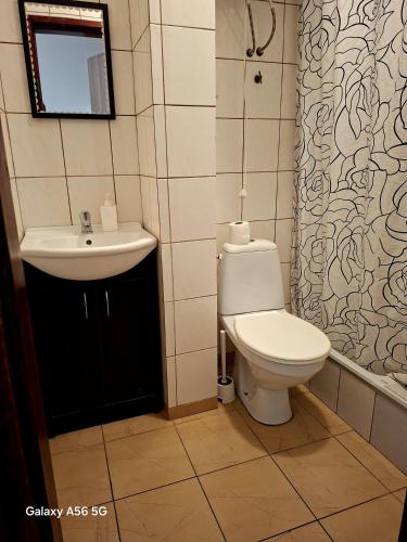 a bathroom with a toilet and a sink at K14 Rooms Lublin in Lublin