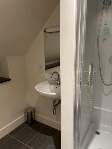 a bathroom with a sink and a shower at Moat House 6 in Fort Augustus