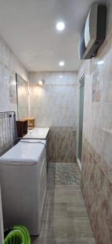a bathroom with a toilet and a sink and a shower at Piso Sofia in Empuriabrava