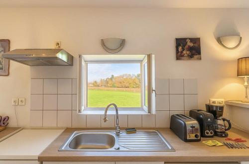 a kitchen with a sink and a window at Le Clos de Vinzelle 12personnes Piscine in Vinzelles