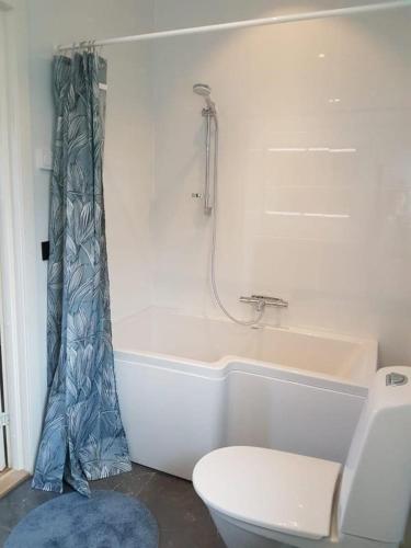 a bathroom with a tub and a toilet and a sink at Studio apartment in Kivik in Kivik
