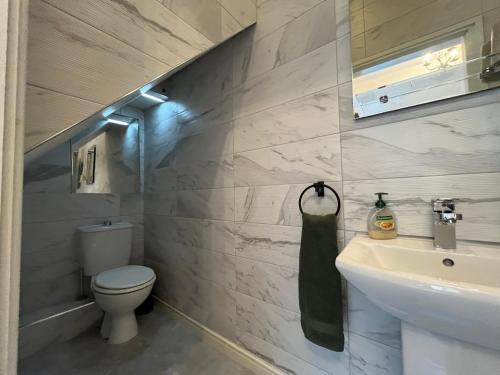 a bathroom with a toilet and a sink at Bonsalls Central Hebden Bridge in Hebden Bridge