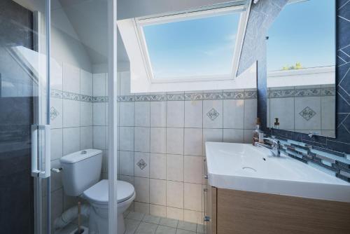 a bathroom with a toilet and a sink and a window at Gîte l'orée de la forêt légendaire in Néant-sur-Yvel
