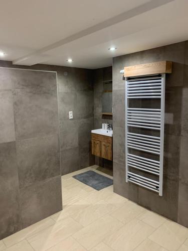 a bathroom with a shower and a sink at Thaya-Auszeit in Thaya