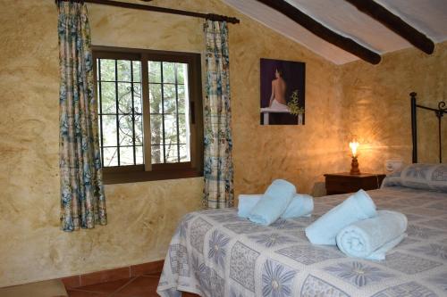a bedroom with a bed and a window at Finca La Jara with private Pool in Cómpeta