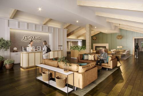 eine Darstellung eines Wohnzimmers mit Menschen, die auf Sofas sitzen in der Unterkunft Guesthouse, Hotel at La Valle in Rancho Santa Fe