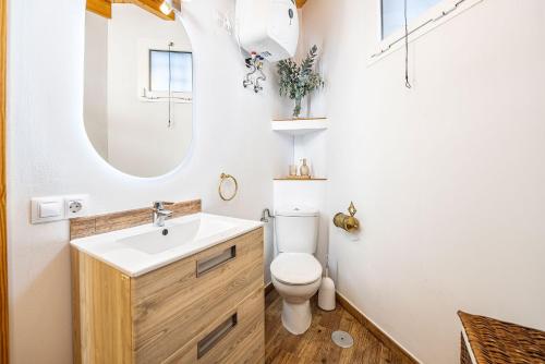 un bagno con un water, un lavandino e uno specchio di El Refugio de la Caridad a Tenteniguada
