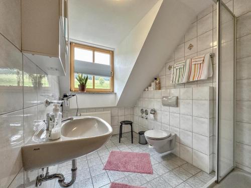 a bathroom with a sink and a toilet at Blumenhof II in Dietersdorf