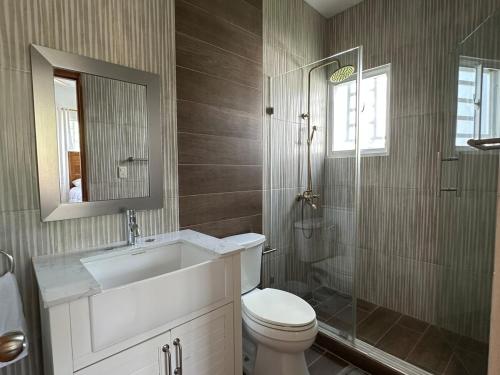 a bathroom with a toilet and a sink and a shower at Villa Kayana en Las Galeras in Las Galeras