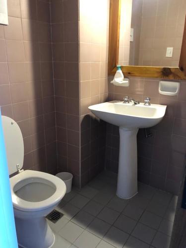a bathroom with a sink and a toilet at Ballenas desde el balcon in Puerto Madryn