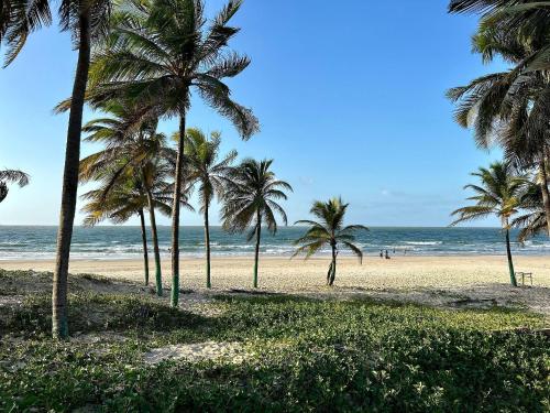 a beach with palm trees and the ocean at (103) Beira mar Litorânea - Calhau in Pimenta