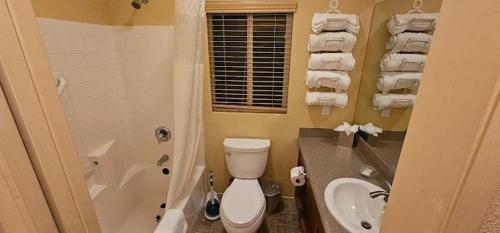 un bagno con un water, una vasca e un lavandino di Lighthouse Pointe Resort a Point Arena