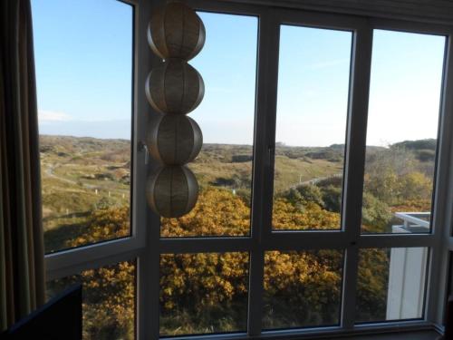 una finestra con vista sulla campagna da una casa di Ankerplatz im Strandschlösschen a Baltrum