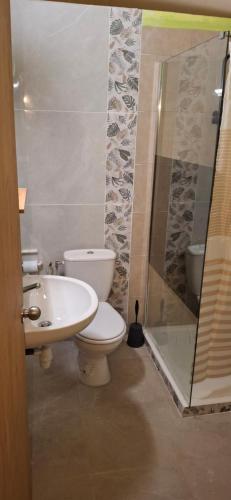 une salle de bain avec toilettes, lavabo et douche dans l'établissement Romantic Dome Escape in Saint-Martin, à Saint-Martin