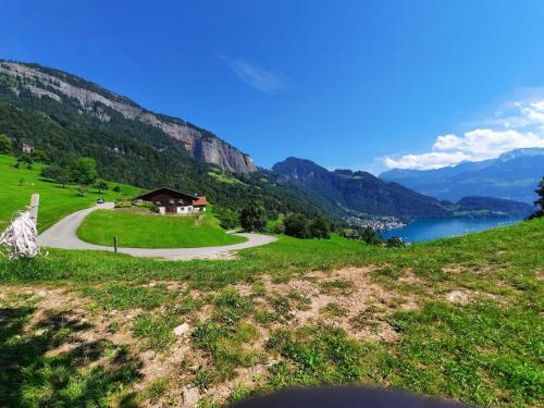 フィッツナウにあるOberwilenの道路と湖のある山の景色