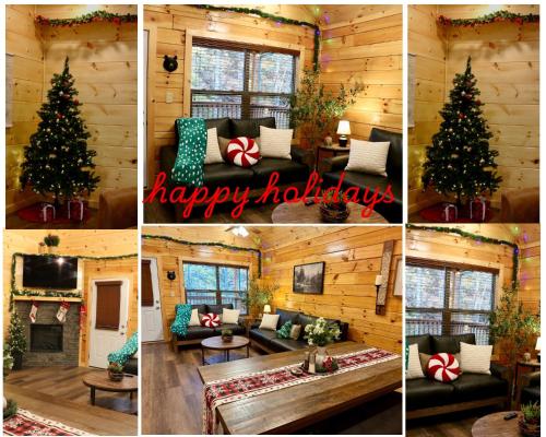 a collage of pictures of a christmas tree in a room at Fall is in the air, Your Mountain Escape awaits in Pigeon Forge