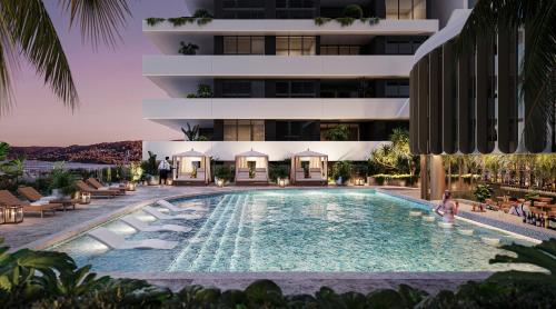 an architectural rendering of a building with a swimming pool at voco Gosford by IHG in Gosford