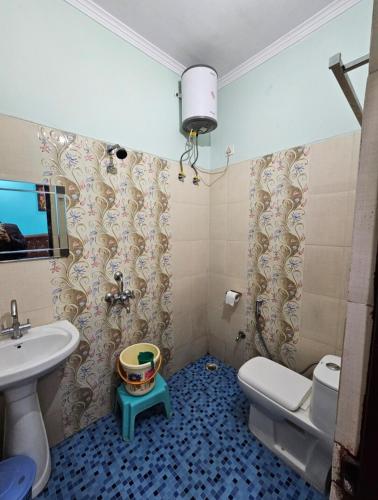 a bathroom with a toilet and a sink at Hotel Dream House in Kanatal