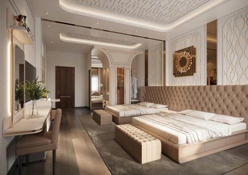 une grande chambre avec deux lits et un canapé dans l'établissement Heaven, à Xuân Viên