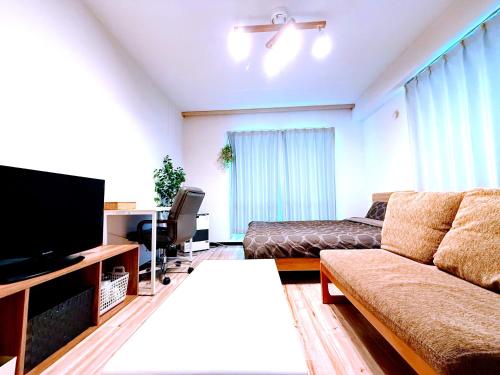 ein Wohnzimmer mit Sofa und Fernseher in der Unterkunft ParkResidence -FIX HOME- in Sapporo