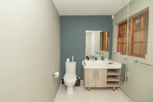 een badkamer met een wit toilet en een wastafel bij Cyprus Seas in Gqeberha