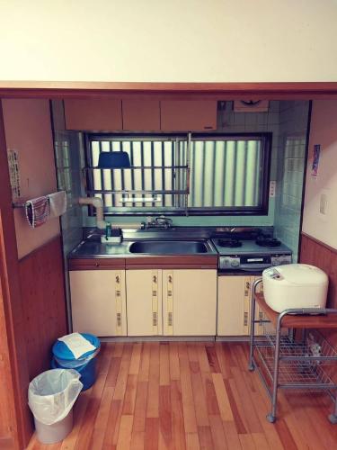a small kitchen with a sink and a stove at キャンプ&リゾート立山山麓家族旅行村 in Tateyama
