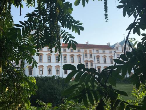 a large white building with trees in front of it at Chez Elly in Celle